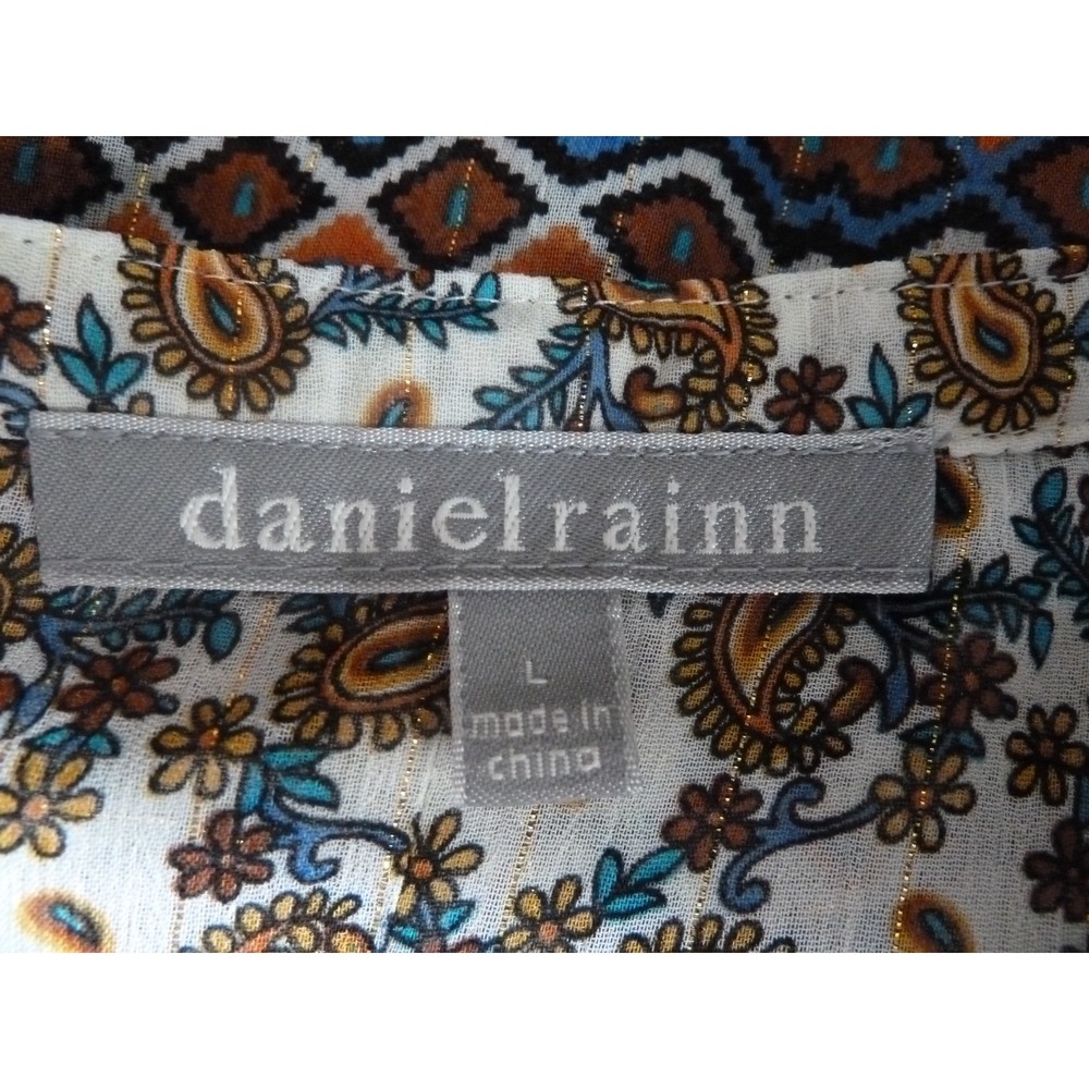 Daniel Rainn Braided Pin-Tucked Boho Paisley Peasant Blouse Multicolor L - Picture 5 of 7